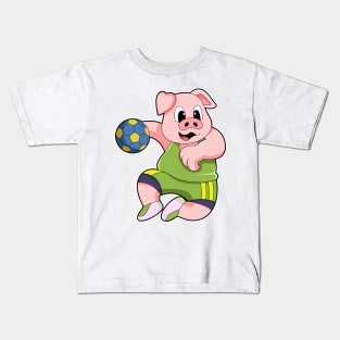 Pig as Handball player with Handball Kids T-Shirt